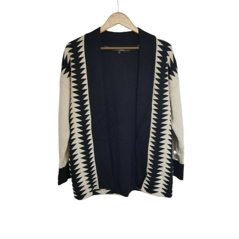 Sanctuary Black & Cream Aztec Pattern Open Front Cardigan Sweater Size Small